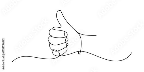 A continuous line drawing of a hand performing a thumbs up gesture, symbolizing approval Vector, illustration