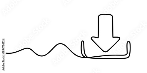 Continuous single line art drawing of a download icon for digital data transfer Vector, illustration