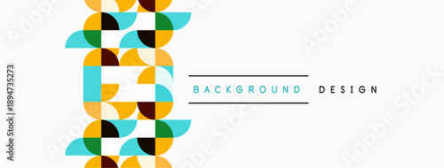 Abstract geometric pattern. Colorful shapes create modern design element. White background provides clean visual space.