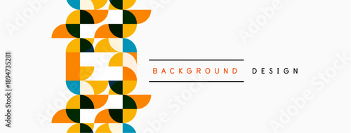 Abstract geometric pattern. Circles, triangles form vertical design. Background includes orange, teal, gold hues. Simple, modern aesthetic.