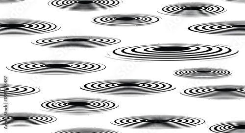 Abstract background pattern featuring repeating black and white concentric circle ripples suggesting water disturbances or sound waves across a stark canvas