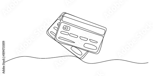 Continuous line drawing illustration of two credit cards for digital finance concept Vector, illustration