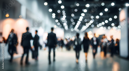 Wallpaper Mural Verschwommene Kunst eines belebten Business-Salons mit Menschenmenge in Bewegung und warmer Beleuchtung Torontodigital.ca
