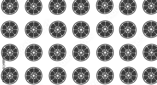 Seamless pattern featuring rows and columns of repeating dark gray citrus fruit slices creating a fresh minimalist food background texture