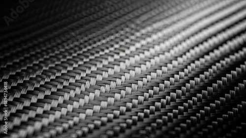 Close-up macro shot of a black and white carbon fiber weave texture with diagonal lighting