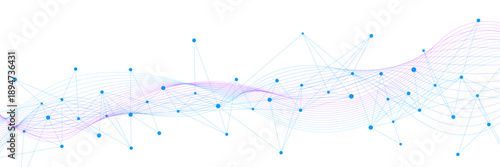 Digital network connection technology with plexus and colorful wavy lines on white background. Design for global communication and concept. Vector