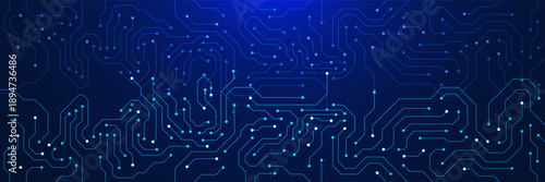 Abstract futuristic circuit board technology texture on dark blue background. Large data processing. Suitable for quantum technology and digital communication concept. Vector