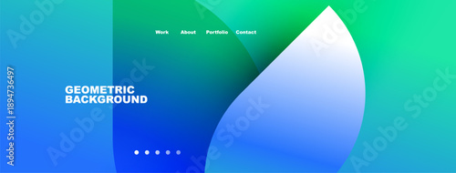 Abstract website header design. Gradient colors blend, featuring navigation options. Dots indicate sections. Modern, clean aesthetic.