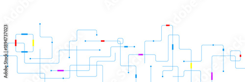 Digital network connection technology with circuit board and colorful electronic component. Futuristic digital communication concept. Vector