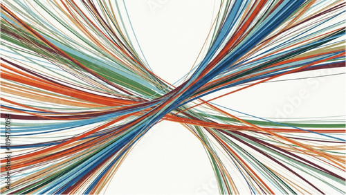 Vibrant multicolored lines intersecting and swirling in a dynamic abstract pattern