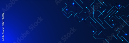 Futuristic connection lines and glowing nodes on dark blue background. Modern communication and high technology network concept. Vector