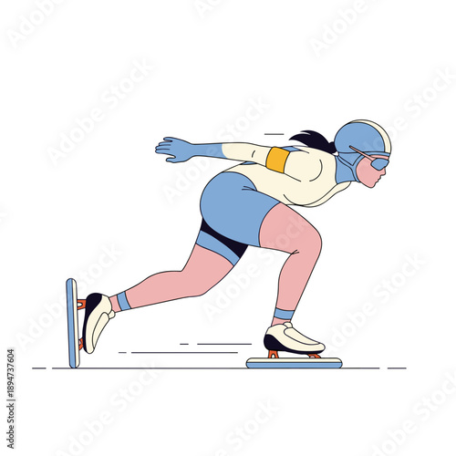 Female speed skater racing in a dynamic motion on ice  