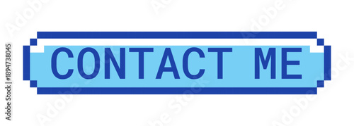 Contact me retro pixel style blue button. Email message communication request. Business reach out. Website mail. Pixelated UI element. Clickable call-to-action 8-bit sticker. Roboto Mono font used