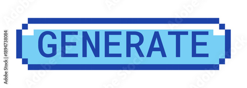 Generate retro pixel style blue button. AI content generation function. Creativity output. Create ideas prompt. Pixelated UI element. Clickable call-to-action 8-bit sticker. Roboto Mono font used