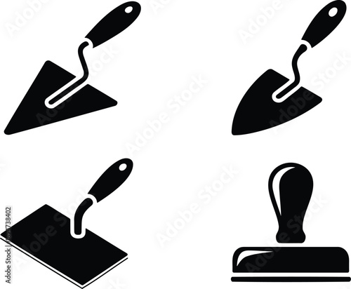 Construction trowel tools silhouettes set isolated on white background