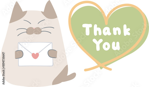 メッセージ入り猫のイラスト「Thank You」