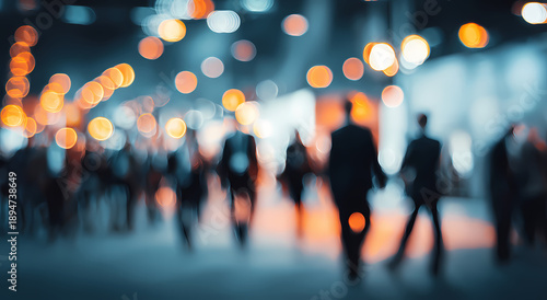Wallpaper Mural Verschwommene Kunst eines belebten Business-Salons mit Menschenmenge in Bewegung und warmer Beleuchtung Torontodigital.ca