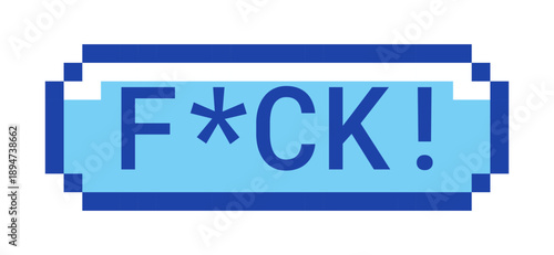 FCK retro pixel style blue button. Censored swear. Expletive communication. Frustration rage. Online outburst. Pixelated UI element. Clickable call-to-action 8-bit sticker. Roboto Mono font used