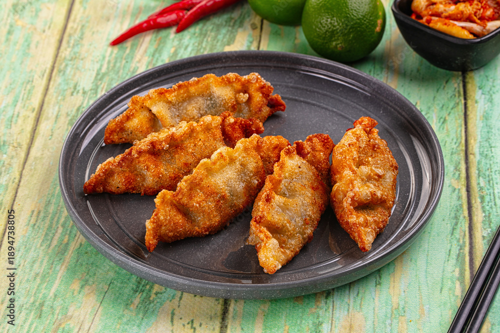 Fototapeta premium Asian fried stuffed dumplings gyoza