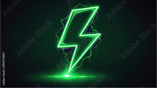 Electricity symbol illustration glowing brightly in a dark environment from a centered viewpoint