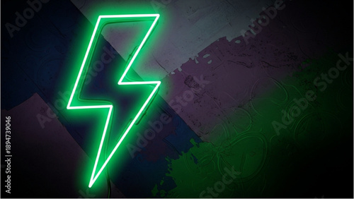 Electric stormy landscape with glowing neon symbol in the foreground