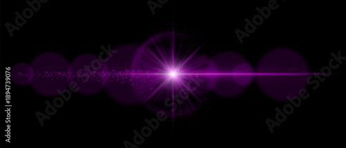 Lens flare with glowing dust trail and strong luminous beam. Ideal for overlays, futuristic lighting, and motion graphics with a cinematic atmosphere.