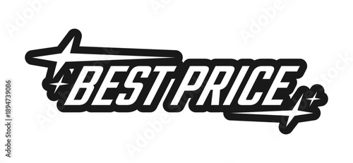 Retro pop best price black and white sticker isolated. Discount deal. Shopping promo y2k. Highlight sales. Catchy ad. Badge label. Emblem tag. Monochrome typography. Print ready flat illustration