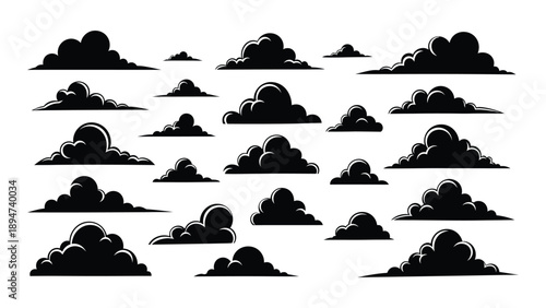 Collection of black and white cloud silhouettes Vector