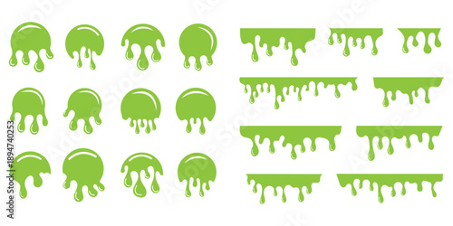 Black dripping paint and liquid slime shapes. Horror style decorative elements with flowing drops