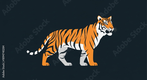 Majestic Tiger Standing Proudly Isolated on Dark Background.