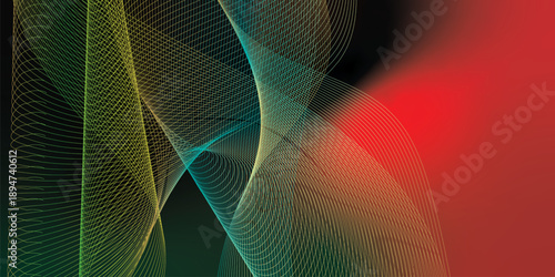 Grainy abstract background with green red and black gradient and dark noise texture wide banner design