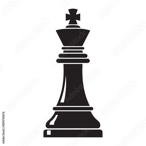 A stark black chess king stands prominently against a white background silhouette