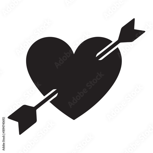 A black silhouette depicting a heart pierced by an arrow symbolizing love