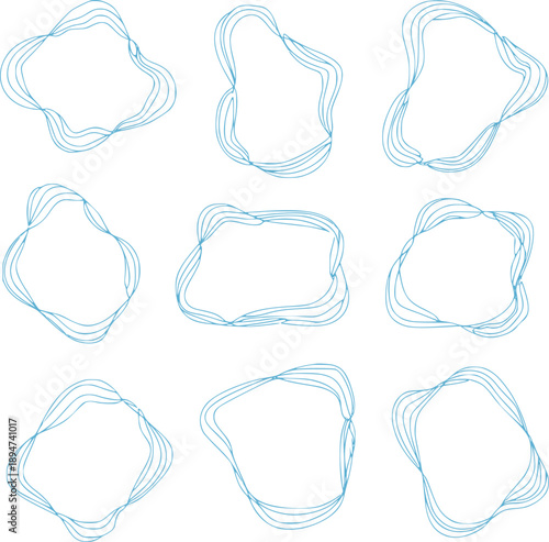 Nine irregular blue line frames abstract border boundary contour