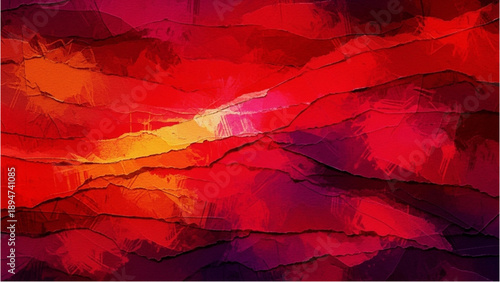 Vibrant abstract landscape illustration with wavy patterns and fiery colors from an aerial viewpoint