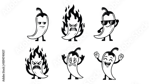 Cartoon peppers expressing various emotions Vector