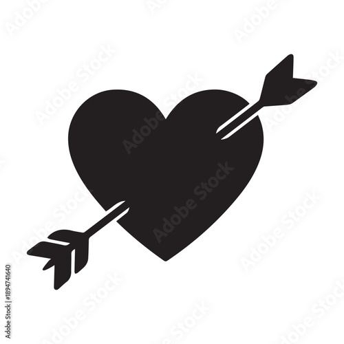A black silhouette of a heart pierced by an arrow symbolizing love and passion