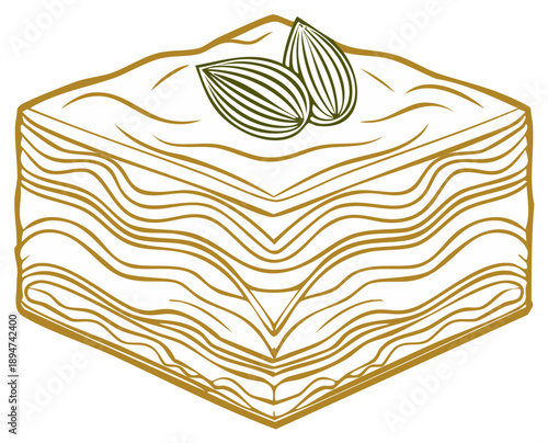 Vector Illustration of Baklava Pastry with Almonds Traditional Dessert Cuisine