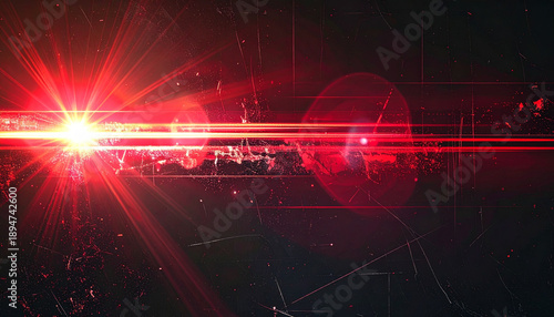 Red light streak abstract background with cinematic lens flare, motion blur and grunge texture.
