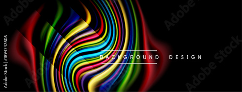 Abstract colorful waves, dynamic flowing lines. Dark background emphasizes vibrant hues, modern design element.