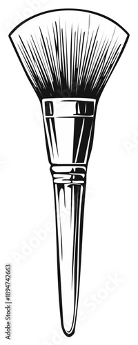 Illustration of a Fan Makeup Brush Tool for Face Powder Application Cosmetic Accessory