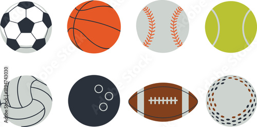Collection of colorful sports balls including soccer basketball baseball tennis and football isolated on white background