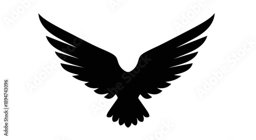 Black silhouette of a bird in flight with outstretched wings on a white background.