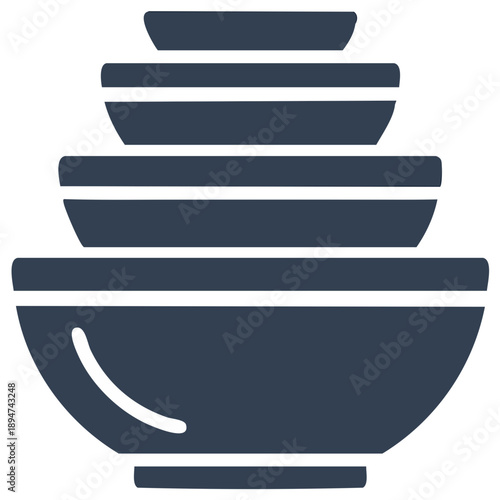 Neatly stacked kitchen bowls dishware icon simple minimalist graphic illustration