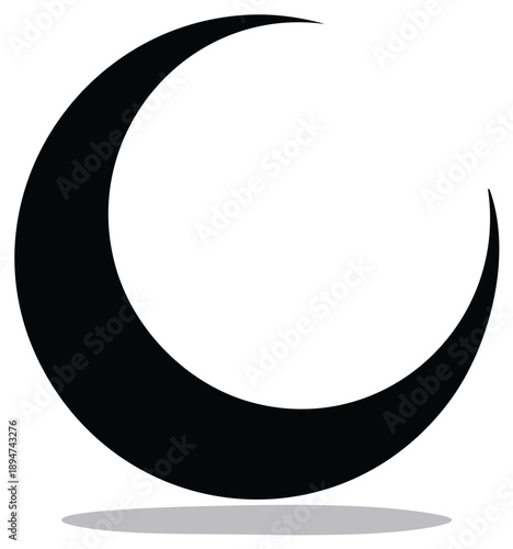 Black crescent moon silhouette with subtle shadow a minimalist graphic symbol of night or celestial events