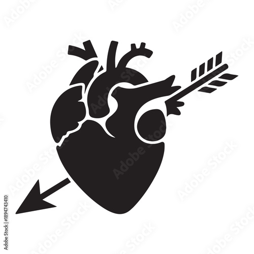 A broken heart pierced by an arrow symbolizing love and heartbreak
