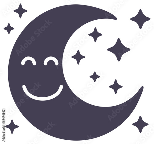 Smiling moon and stars vector illustration, night sky abstract design
