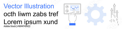 Technology, workflow optimization, automation, interface design, innovation, operational efficiency. Hand interacting with a touchscreen and gear element. Technology and workflow optimization concept