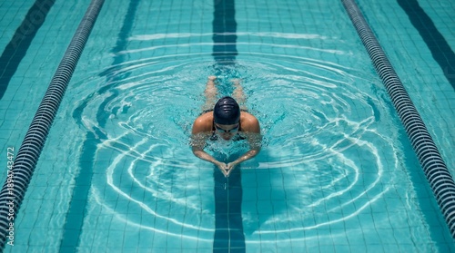 An athlete powerfully swims...
