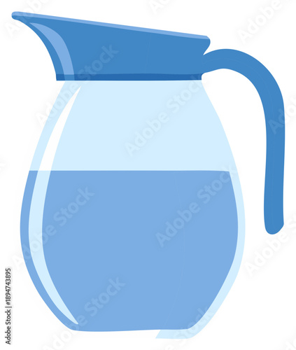 Water pitcher illustration with clear glass and blue liquid with handle